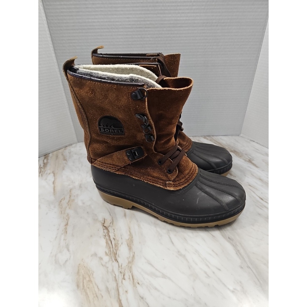 SOREL Mens Caribou Waterproof Winter Boots Sz 8 Brown Leather